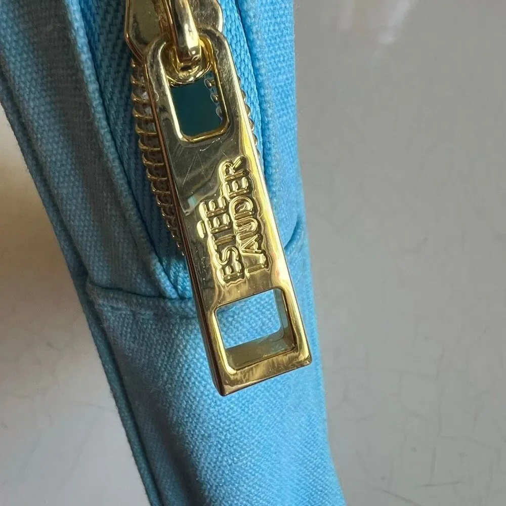 Estee Lauder X Amba Locke Light Blue Zipper Top Travel Cosmetic Makeup Bag